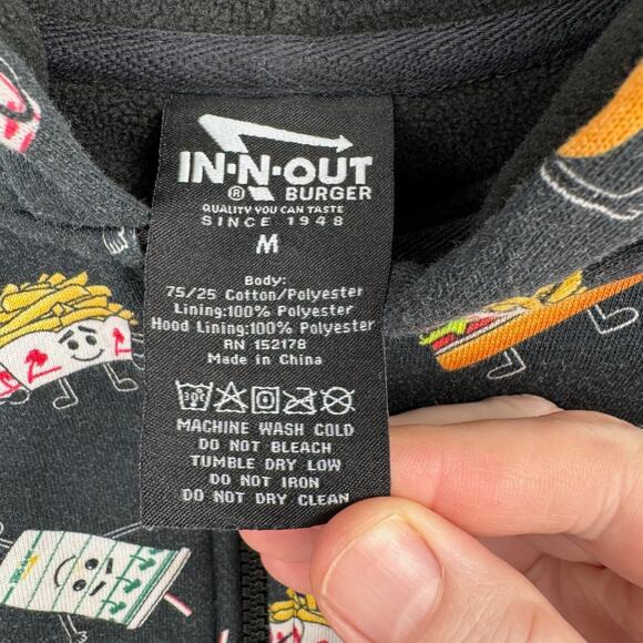 In N Out Double Double Fries Drink Print Full Zip Hoodie Youth Medium Black - Picture 8 of 10